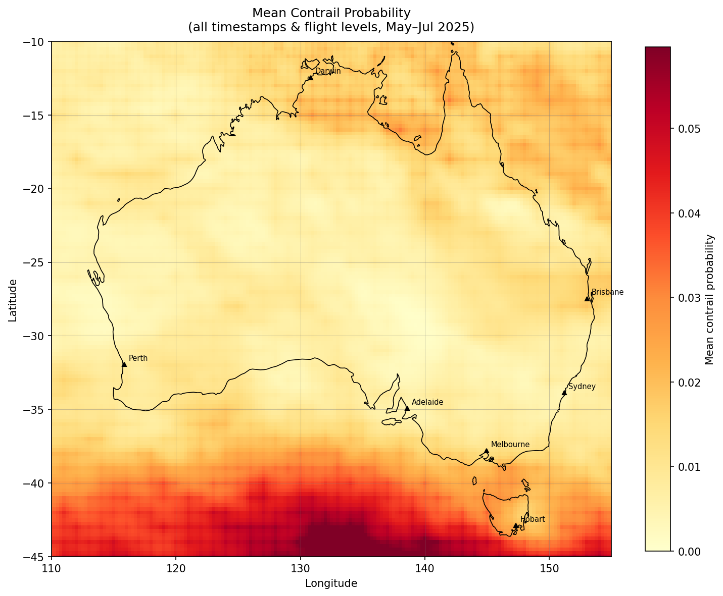 Mean Contrail Forcing Index Hotspot Map